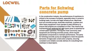 Parts for Schwing Concrete Pump:  Essential Spare Parts for Road