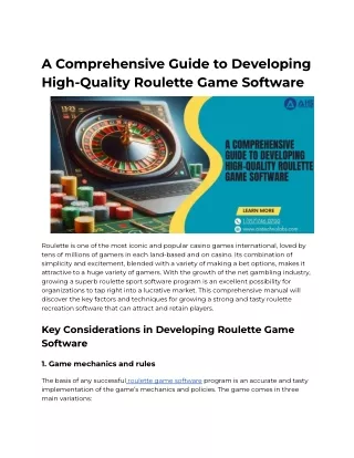 A Comprehensive Guide to Developing High-Quality Roulette Game Software