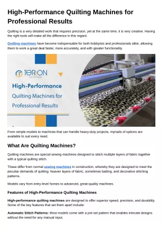 High-Performance Quilting Machines for Professional Results