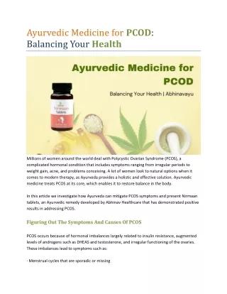 Ayurvedic Medicine for PCOS and PCOD : End Period Struggles Now