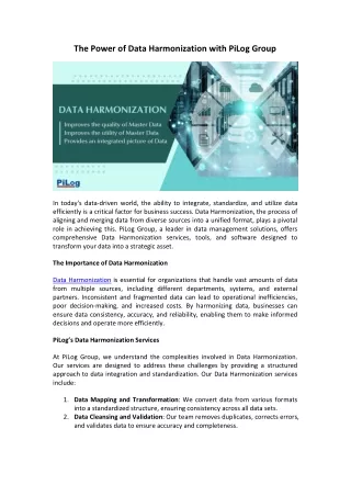 Mastering Data Harmonization with PiLog Group