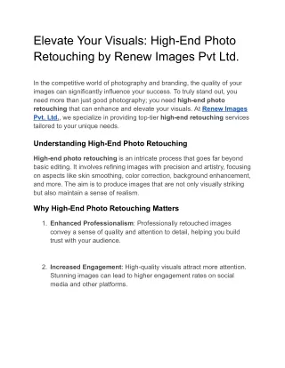 Elevate Your Visuals: High-End Photo Retouching by Renew Images Pvt Ltd.