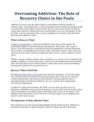 Overcoming Addiction The Role of Recovery Clinics in São Paulo
