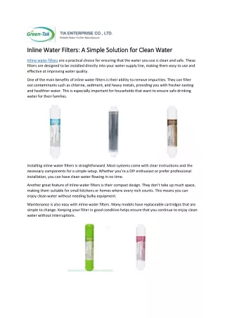 Inline Water Filters: A Simple Solution for Clean Water