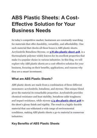 ABS Plastic Sheets: A Cost-Effective Solution for Your Business Needs