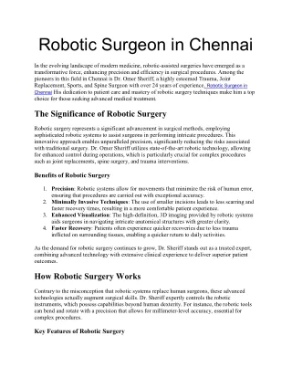 Robotic Surgeon in Chennai