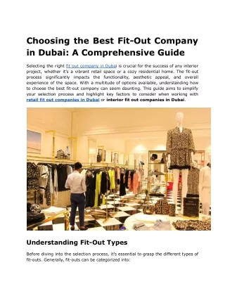 Choosing the Best Fit-Out Company in Dubai: A Complete Guide