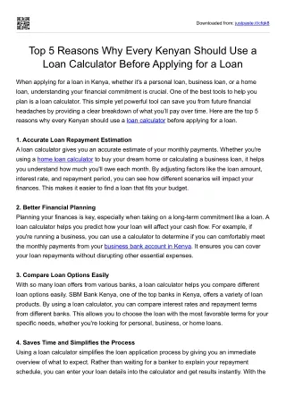 Top 5 Reasons Why Every Kenyan Should Use a Loan Calculator Before Applying for a Loan