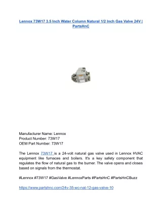 Lennox 73W17 3.5 Inch Water Column Natural 1_2 Inch Gas Valve 24V _ PartsHnC