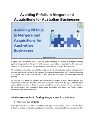 Avoiding Pitfalls in Mergers and Acquisitions for Australian Businesses