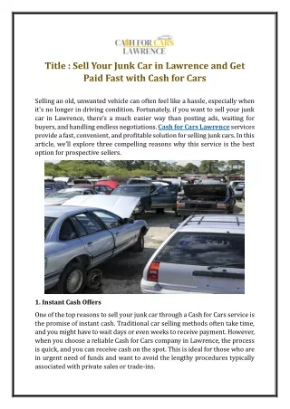 Sell Your Junk Car in Lawrence and Get Paid Fast with Cash for Cars