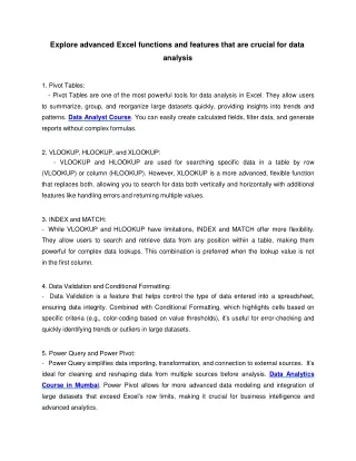 Explore advanced Excel functions and features that are crucial for data analysis