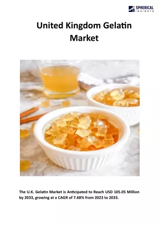 United Kingdom Gelatin Market Share, Forecasts To 2033