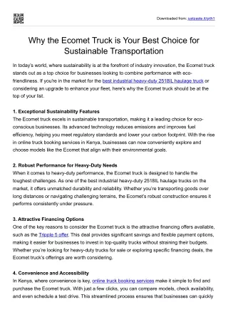 Why the Ecomet Truck is Your Best Choice for Sustainable Transportation