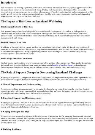 Overcoming Emotional Challenges of Hair Loss through Support Groups
