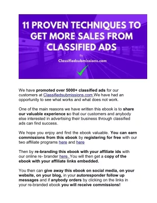 11  Proven  Techniques  For Getting  More Sales  From  Classified Ads