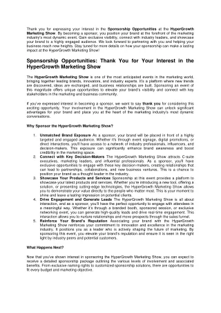 Sponsorship Opportunities-Thank You for Your Interest in Hyper Growth Marketing Show