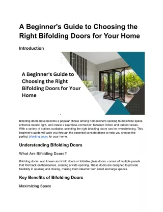 A Beginner's Guide to Choosing the Right Bifolding Doors for Your Home