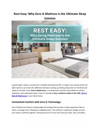 Rest Easy: Why ZeroG Mattress is the Ultimate Sleep Solution