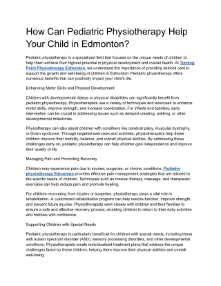 How Can Pediatric Physiotherapy Help Your Child in Edmonton