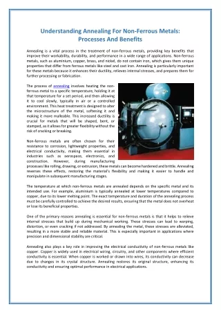 Understanding Annealing For Non-Ferrous Metals - Processes And Benefits