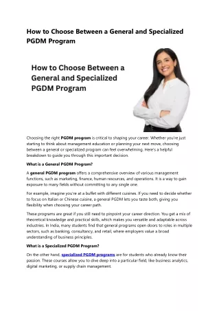 How to Choose Between a General and Specialized PGDM Program