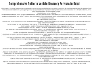 Comprehensive Guide to Vehicle Recovery Services in Dubai