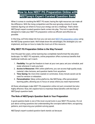 How to Ace NEET PG Preparation Online with NEETprep’s Expert-Curated Question Bank