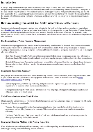 Exactly How Bookkeeping Can Help You Make Smarter Financial Decisions