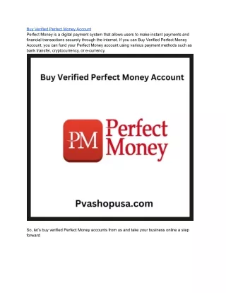 Buy Verified Perfect Money Account