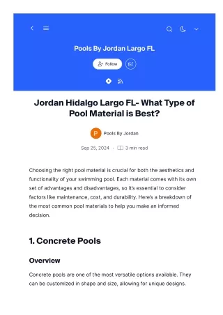 Jordan Hidalgo Largo FL- What Type of Pool Material is Best?