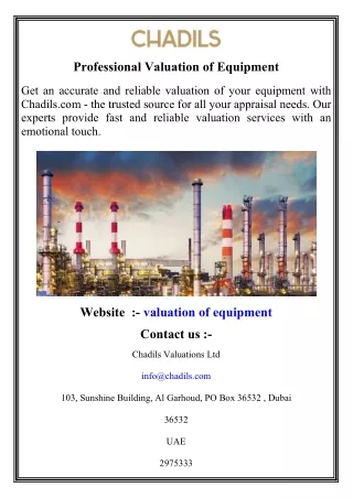 Professional Valuation of Equipment