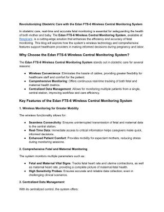 Revolutionizing Obstetric Care with the Edan FTS-6 Wireless Central Monitoring System
