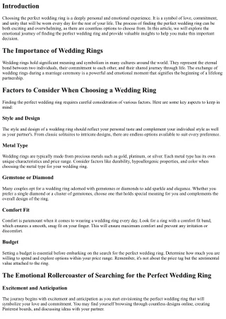 The Emotional Journey of Finding the Perfect Wedding Ring