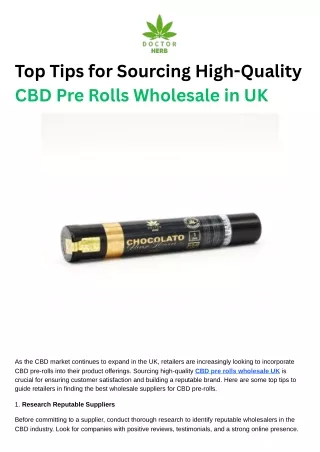 Top Tips for Sourcing High-Quality CBD Pre-Rolls Wholesale