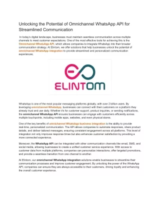 Unlocking the Potential of Omnichannel WhatsApp API for Streamlined Communication