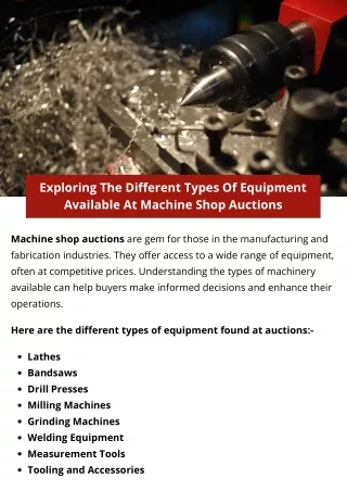 Exploring The Different Types Of Equipment Available At Machine Shop Auctions