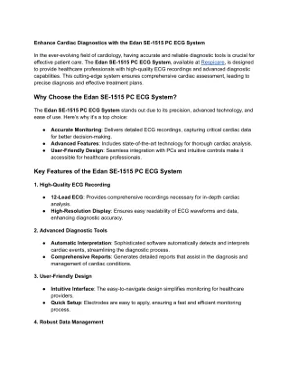Enhance Cardiac Diagnostics with the Edan SE-1515 PC ECG System