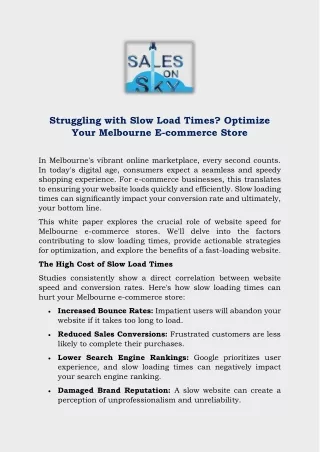 Struggling with Slow Load Times- Optimize Your Melbourne E-commerce Store