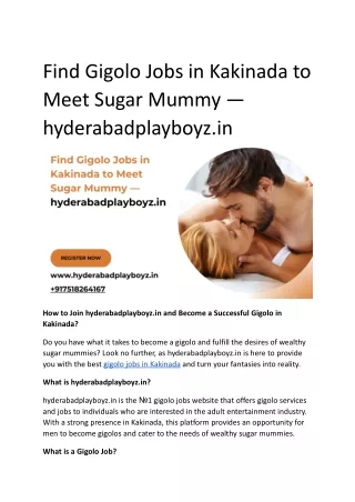 Find Gigolo Jobs in Kakinada to Meet Sugar Mummy — hyderabadplayboyz.in
