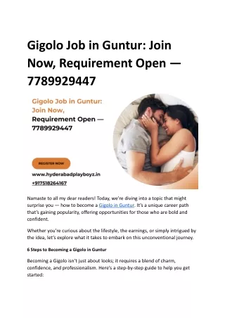 Gigolo Job in Guntur -  Join Now, Requirement Open — 7789929447