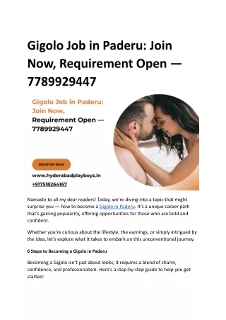 Gigolo Job in Paderu_ Join Now, Requirement Open — 7789929447