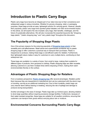 Introduction to Plastic Carry Bags
