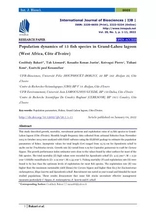 Population dynamics of 15 fish species in Grand-Lahou lagoon (West Africa, Côte