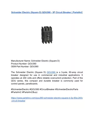 Schneider Electric (Square D) QOU360 - 3P Circuit Breaker _ PartsHnC