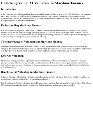 Unlocking Value AI Valuation in Maritime Finance