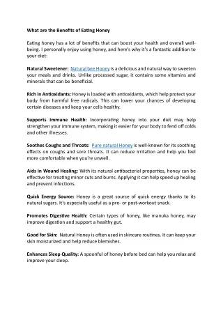 What are the Benefits of Eating Honey