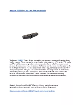 Raypak 002221F Cast Iron Return Header