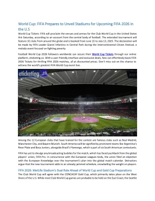 World Cup FIFA Prepares to Unveil Stadiums for Upcoming FIFA 2026 in the U