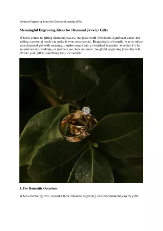 Engraving Ideas for Diamond Jewelry: A Guide to Personalization